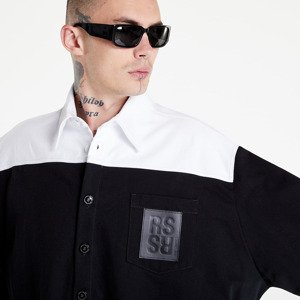 Raf Simons Oversized Bicolor Denim Shirt With R Pin In Back Black/ White